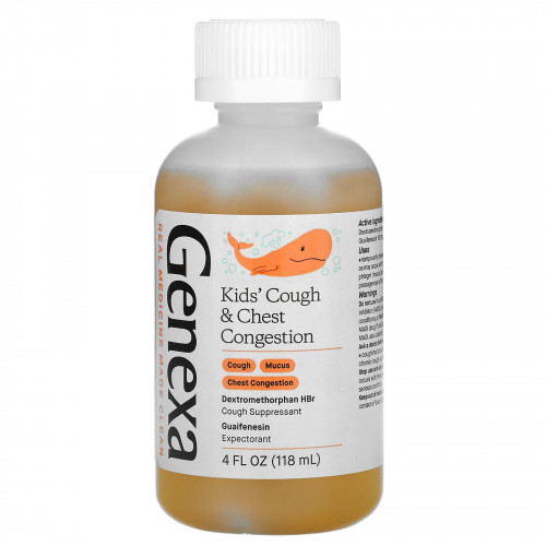 Genexa LLC, Детский кашель и заложенность груди, для детей от 4 лет, органическая черника, 118 мл (4 жидк. Унции)