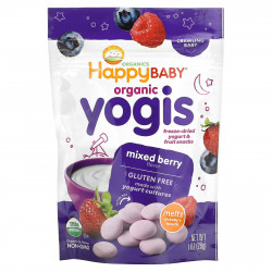 Happy Family Organics, Yogis, органические снеки из сублимированного йогурта с фруктами, ягодная смесь, 28 г