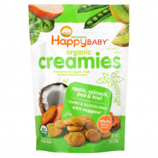 Happy Family Organics, Organic Creamies, снеки из сублимированных овощей, фруктов и кокосового молока, яблоко, шпинат, горох и киви, 28 г (1 унция)