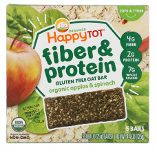 Happy Family Organics, Happytot,  овсяной батончик с волокнами и протеином, органические яблоки и шпинат, 5 батончиков, 0,88 унции (25 г каждый)