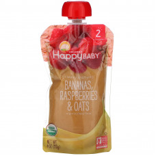 Happy Family Organics, Clearly Crafted, органическое детское питание, этап 2, для детей старше 6 месяцев, банан, малина и овсянка, 113 г (4 унции)