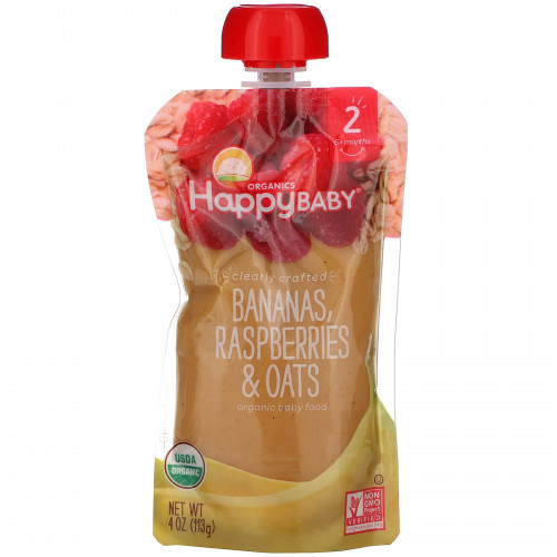 Happy Family Organics, Clearly Crafted, органическое детское питание, этап 2, для детей старше 6 месяцев, банан, малина и овсянка, 113 г (4 унции)