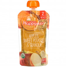Happy Family Organics, Happy Baby, органическое детское питание, этап 2, яблоки, батат и мюсли, 113 г (4 унции)