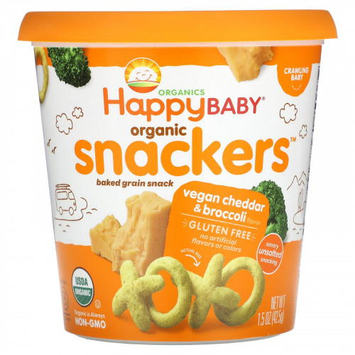 Happy Family Organics, Happy Baby, органические закуски, веганский чеддер и брокколи, 42,5 г (1,5 унции)