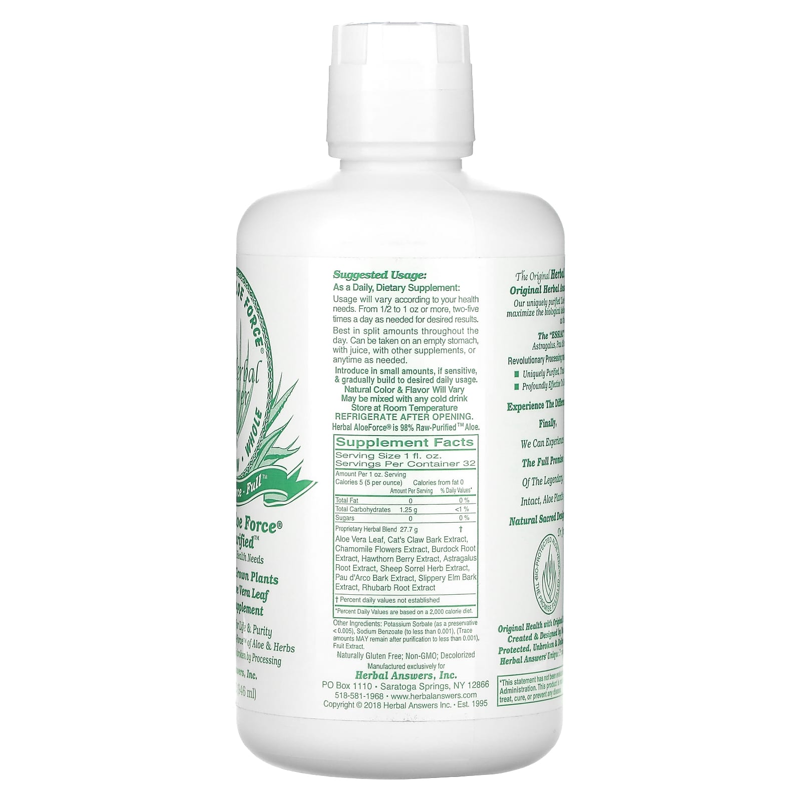 Herbal Answers, Inc, Herbal Aloe Force, Raw Purified, 946 мл (32 жидких унции)