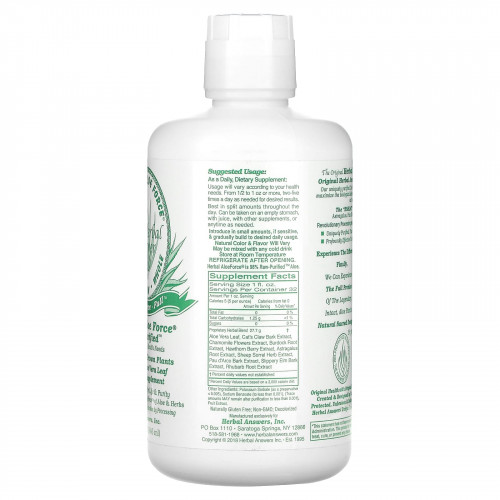 Herbal Answers, Inc, Herbal Aloe Force, Raw Purified, 946 мл (32 жидких унции)