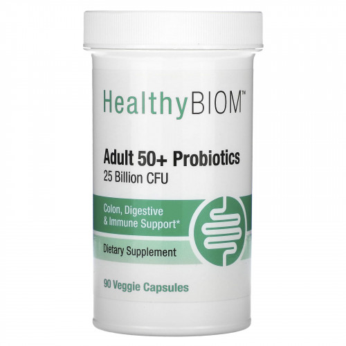 HealthyBiom, Пробиотики для людей старше 50 лет, 25 млрд КОЕ, 90 растительных капсул