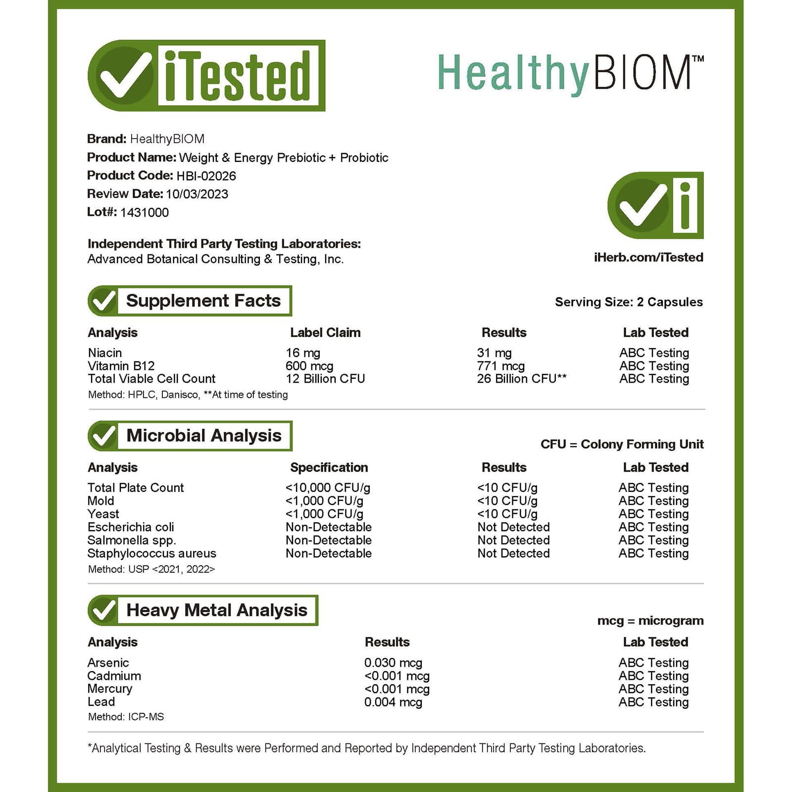 HealthyBiom, пребиотики и пробиотики для коррекции веса и выработки энергии, 6 млрд КОЕ, 60 растительных капсул