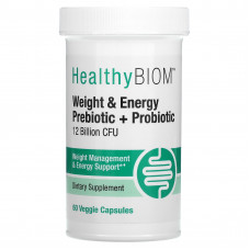 HealthyBiom, пребиотики и пробиотики для коррекции веса и выработки энергии, 6 млрд КОЕ, 60 растительных капсул
