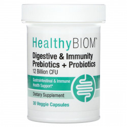 HealthyBiom, пребиотики и пробиотики для пищеварительной и иммунной систем, 12 млрд КОЕ, 30 растительных капсул