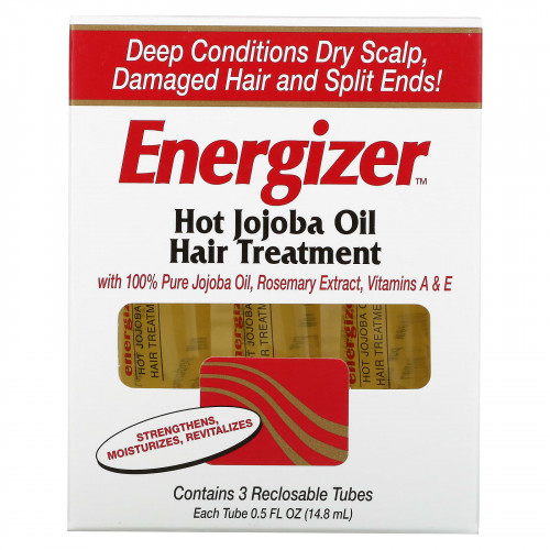 Hobe Labs, Energizer, лечение волос горячим маслом жожоба, 3 тюбика с повторно закрывающейся крышкой, 14,8 мл каждый