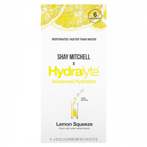 Hydralyte, Shay Mitchell, улучшенное увлажнение, лимонный сок, 6 пакетиков по 12 г (0,42 унции)