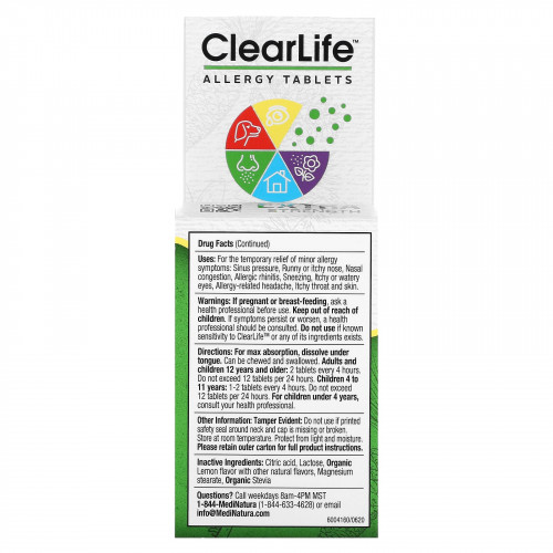 MediNatura, ClearLife, таблетки против аллергии с повышенной силой действия, 60 таблеток