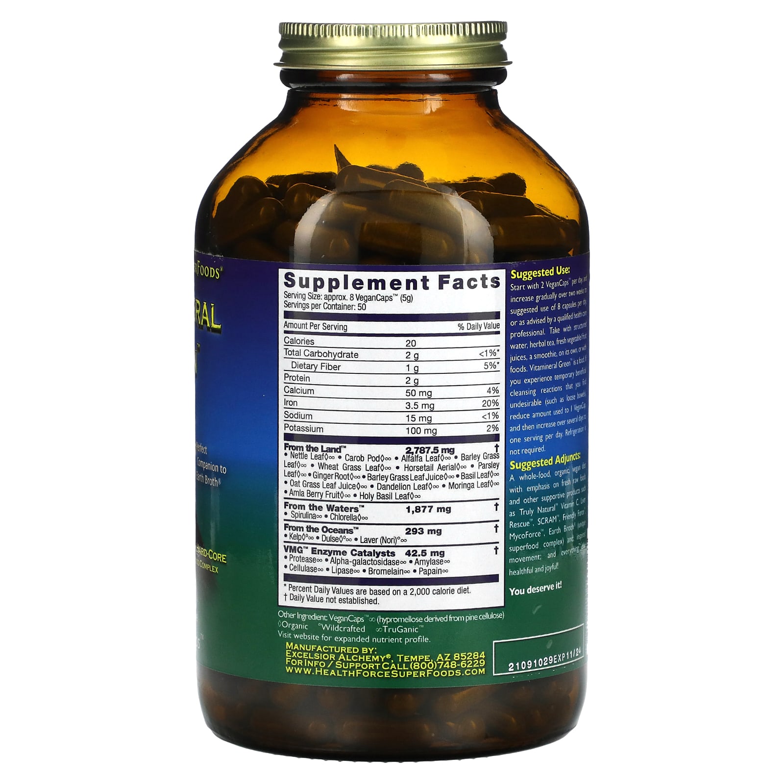 HealthForce Superfoods, Vitamineral Green, версия 5.5, 400 веганских капсул