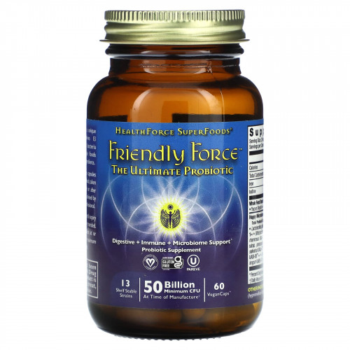 HealthForce Superfoods, Friendly Force, лучший пробиотик, 60 веганских капсул