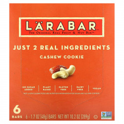 Larabar, The Original Real Fruit & Nut Bar, печенье с кешью, 6 батончиков, 48 г (1,7 унции)