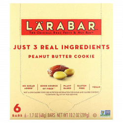 Larabar, The Original Real Fruit & Nut Bar, печенье с арахисовой пастой, 6 батончиков по 48 г (1,7 унции)