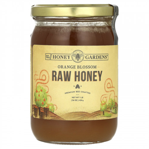 Honey Gardens, необработанный мед, цветы апельсина, 454 г (16 унций)