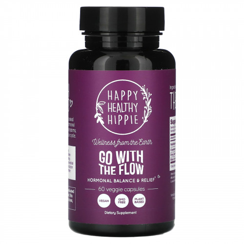 Happy Healthy Hippie, Go With the Flow, гормональный баланс и облегчение, 60 растительных капсул
