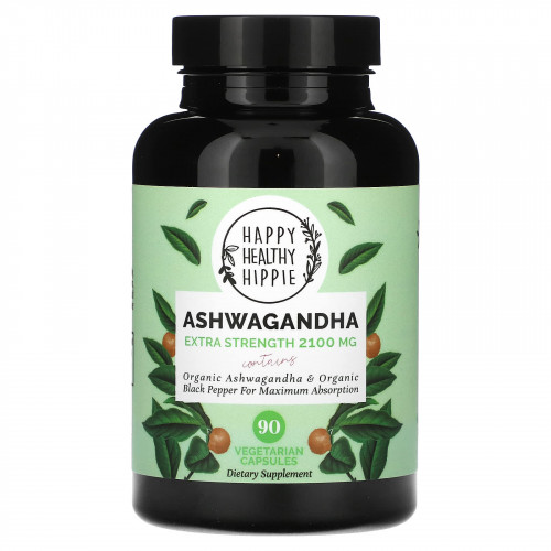 Happy Healthy Hippie, Ашваганда, с повышенной силой действия, 2100 мг, 90 вегетарианских капсул