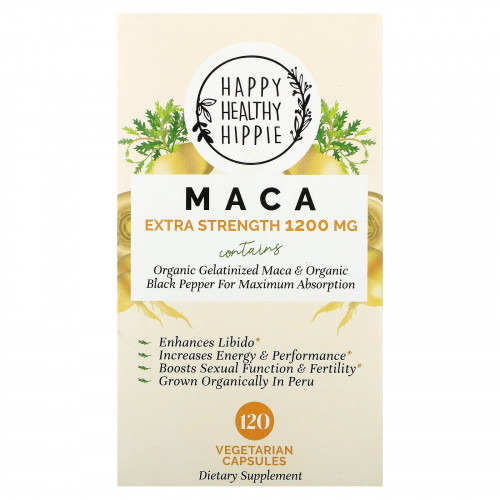 Happy Healthy Hippie, Мака, усиленная сила действия, 600 мг, 120 вегетарианских капсул