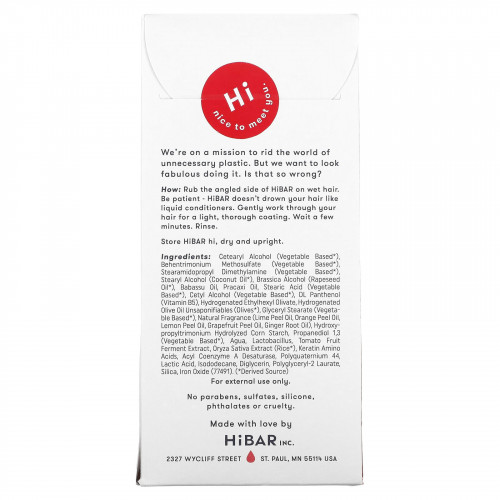 HiBAR, Твердый кондиционер, для локонов, 1 шт., 76 г (2,7 унции)