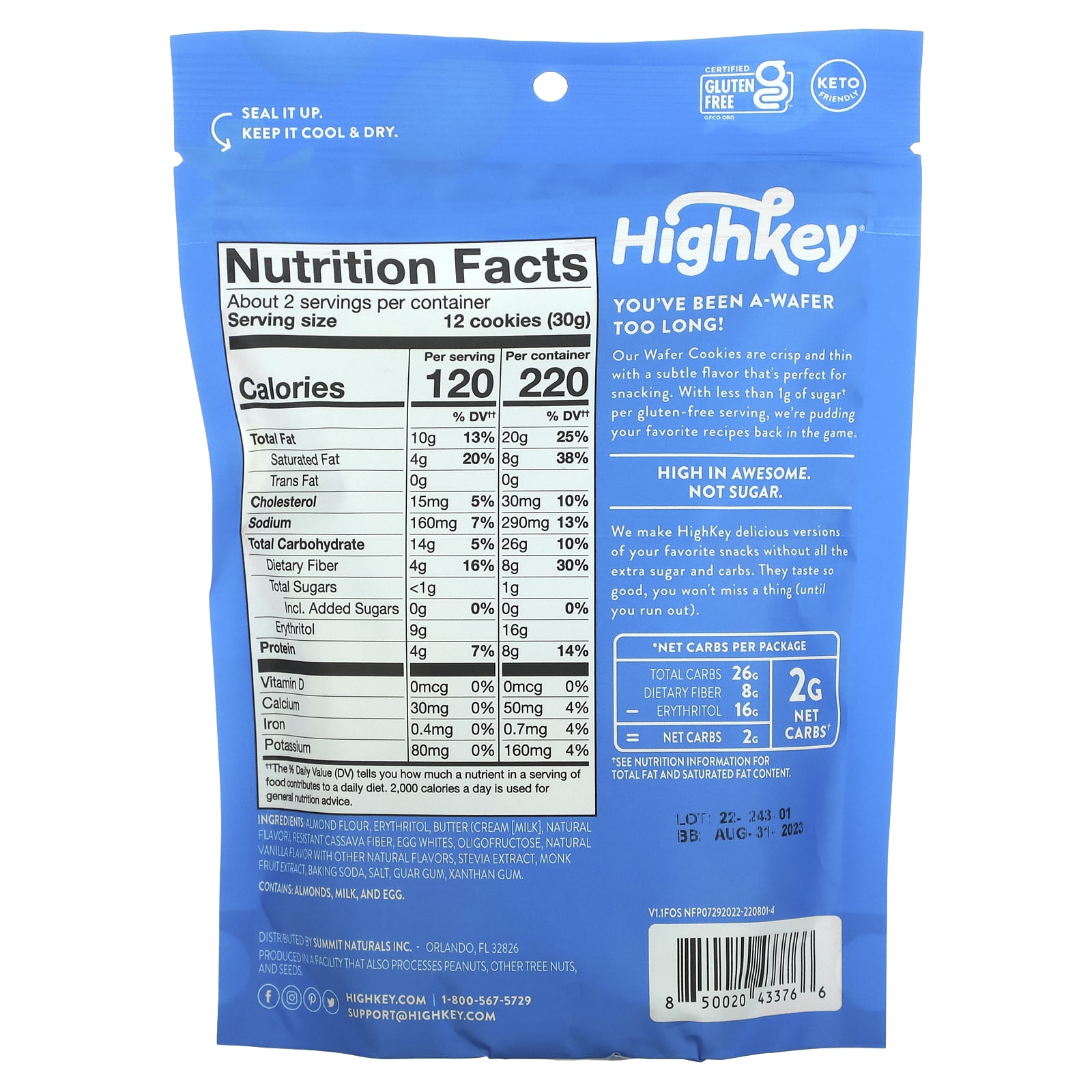 HighKey, Wafers, Vanilla, 2 oz (56.6 g)