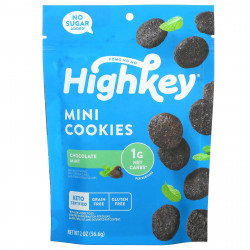 HighKey, мини-печенье, подходит для кетодиеты (подтверждено сертификатом), без добавленного сахара и глютена, со вкусом шоколада и мяты, 56,6 г (2 унции) (Товар снят с продажи) 