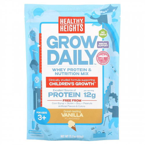 Healthy Heights, Grow Daily, смесь сывороточного протеина и питательных веществ, для детей от 3 лет, ваниль, 616 г (21,7 унции)