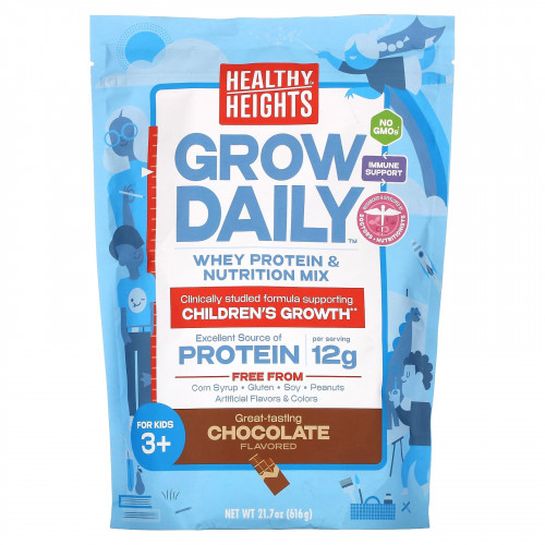 Healthy Heights, Grow Daily, смесь сывороточного протеина и питательных веществ, для детей от 3 лет, шоколад, 616 г (21,7 унции)
