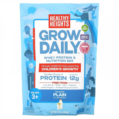 Healthy Heights, Grow Daily, смесь сывороточного протеина и питательных веществ, для детей от 3 лет, без добавок, 616 г (21,7 унции)