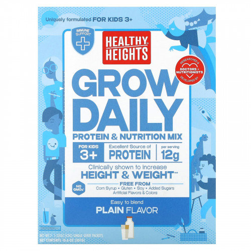 Healthy Heights, Grow Daily, смесь протеина и питательных веществ, для детей от 3 лет, без добавок, 7 пакетиков по 43 г (1,52 унции)