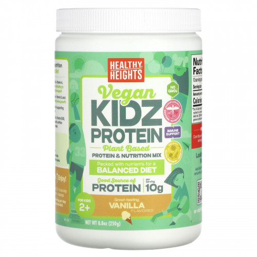 Healthy Heights, Vegan Kidz Protein, протеин для детей от 2 лет, ванильный вкус, 250 г (8,8 унции)