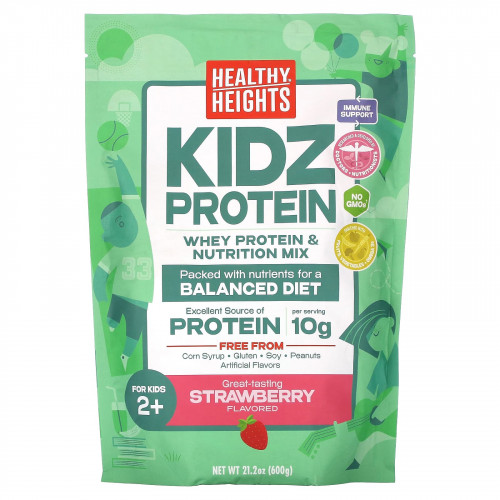 Healthy Heights, Kidz Protein, протеин для детей от 2 лет, со вкусом клубники, 600 г (21,2 унции)