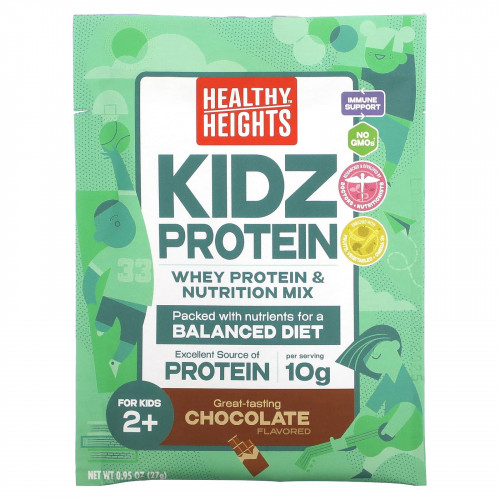 Healthy Heights, Kidz Protein, для детей от 2 лет, с шоколадным вкусом, 10 порционных пакетиков по 27 г (0,95 унции)