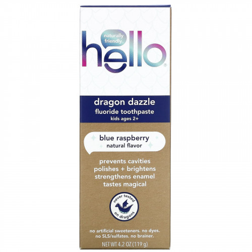Hello, Dragon Dazzle, для детей, зубная паста с фтором, голубая малина, 119 г (4,2 унции)