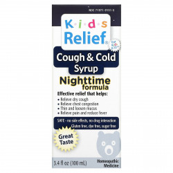 Homeolab USA, Kids Relief, сироп от кашля и простуды, ночная смесь, для детей 0–12 лет, 100 мл (3,4 жидк. Унции)