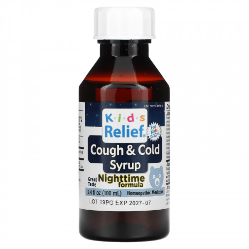Homeolab USA, Kids Relief, сироп от кашля и простуды, ночная смесь, для детей 0–12 лет, 100 мл (3,4 жидк. Унции)