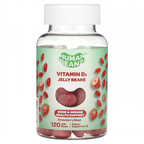 Human Beanz, желейные бобы с витамином D3, со вкусом клубники, 120 желейных бобов