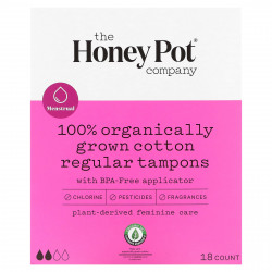 The Honey Pot Company, Тампоны из 100% органического хлопка, обычные, 18 шт.