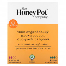 The Honey Pot Company, Двойные тампоны из 100% органического хлопка, обычные и с повышенной впитываемостью, 18 шт.