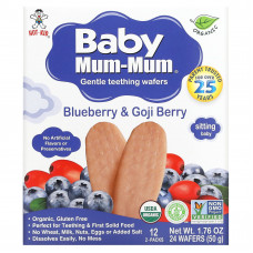 Hot Kid, Baby Mum-Mum, вафли для мягкого прорезывания зубов, голубика и ягоды годжи, 12 пакетиков, по 2 шт.