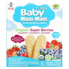 Hot Kid, Baby Mum и Mum Supper, вафли для защиты зубов, органические суперягоды, 12 пакетиков, по 2 шт.