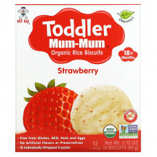 Hot Kid, Toddler Mum-Mum, органическое рисовое печенье, для детей от 18 месяцев, со вкусом клубники, 12 пачек, по 2 шт.