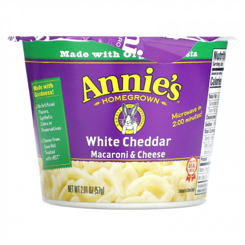 Annie's Homegrown, Макароны с белым чеддером и сыром, 2 чашки, 57 г (2,01 унции)