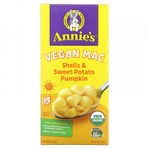 Annie's Homegrown, Vegan Mac, ракушки и батат, тыква, 170 г (6 унций)