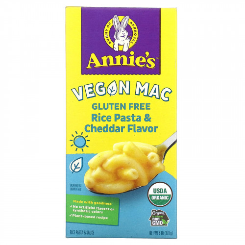 Annie's Homegrown, Vegan Mac, рисовая паста и чеддер, без глютена, 170 г (6 унций)