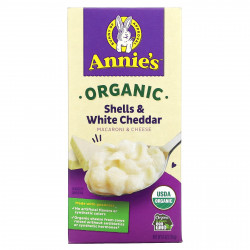 Annie's Homegrown, Органические макароны с сыром, скорлупа и белый чеддер, 170 г (6 унций)