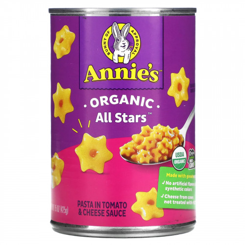 Annie's Homegrown, Organic All Stars, паста в томатном и сырном соусе, 425 г (15 унций)