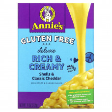 Annie's Homegrown, Deluxe Rich & Creamy, рисовая паста и сырный соус, ракушки и классический чеддер, без глютена, 312 г (11 унций)